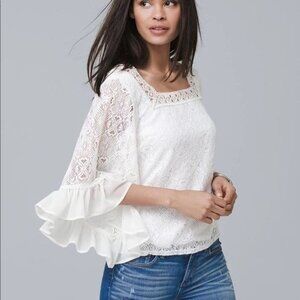 WHBM Bell- Pleasant Sleeve Lace Peasant Blouse in Ecru   - XXS